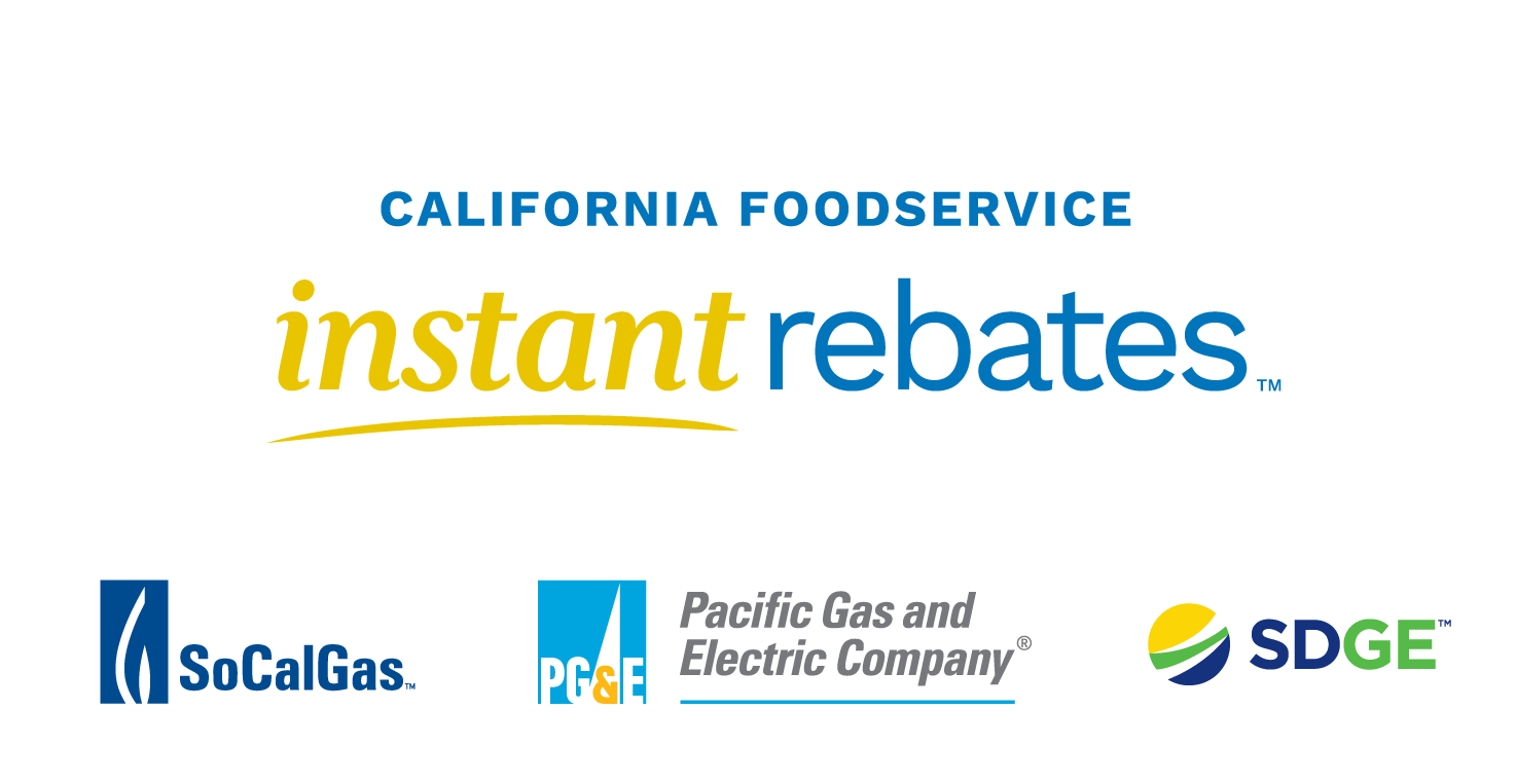 California Foodservice Instant Rebates logo with IOU logos: SoCalGas, PG&E, SDG&E