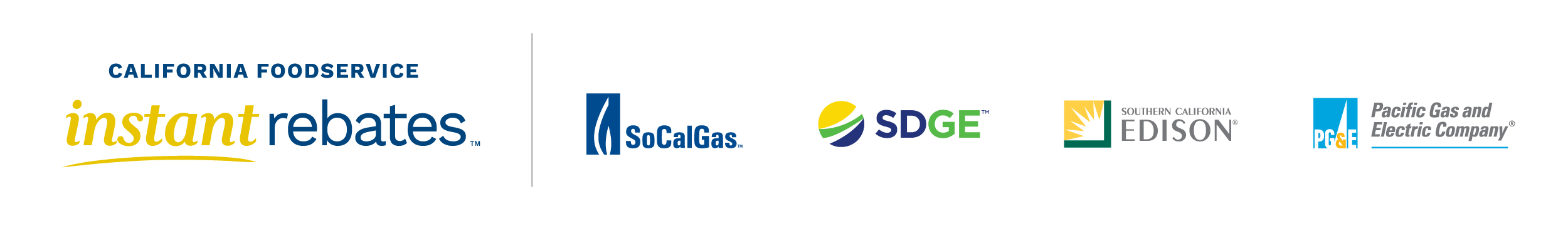 California Foodservice Instant Rebates logo with IOU logos: SoCalGas, SDGE, SCE, PG&E
